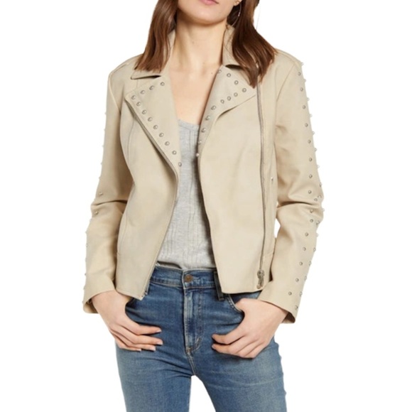 BB Dakota Jackets & Blazers - BB DAKOTA Women's True Stud Faux Suede Moto Jacket Bone